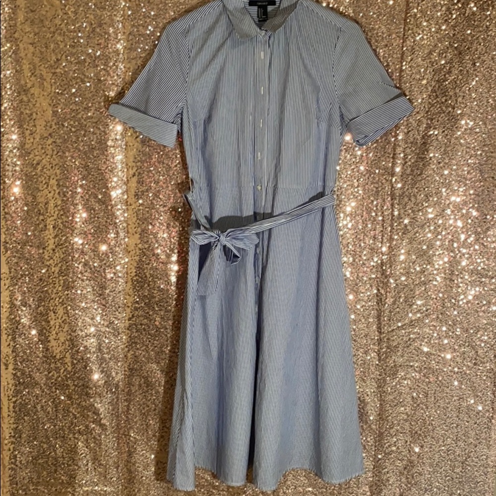 Blue Seersucker Striped Dress